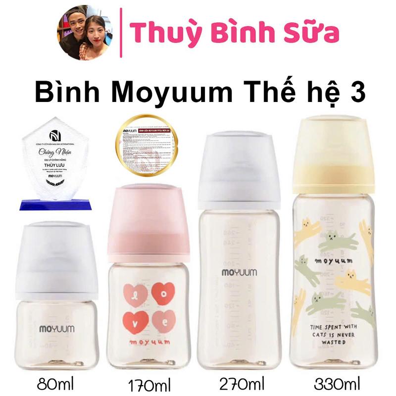 Bình sữa Moyuum PPSU Thế hệ 3  phiên bản Trơn,Mèo Vàng, Tim Đỏ mới nhất chính hãng Hàn Quốc 80ml/170ml/270ml/330ml