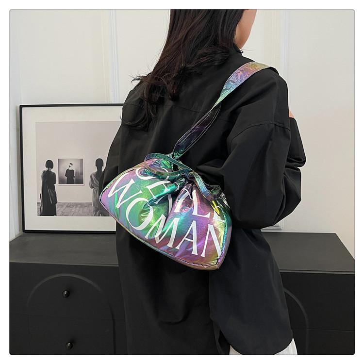Product Introduction of Gentlewoman New Polyester Drawstring puffy Dumpling Bag Magnetic Buckle Closure in 4 Colors Gold Green Pink Rose Red Bag for women  tote bag or sling bag  2 Usage Directions 6