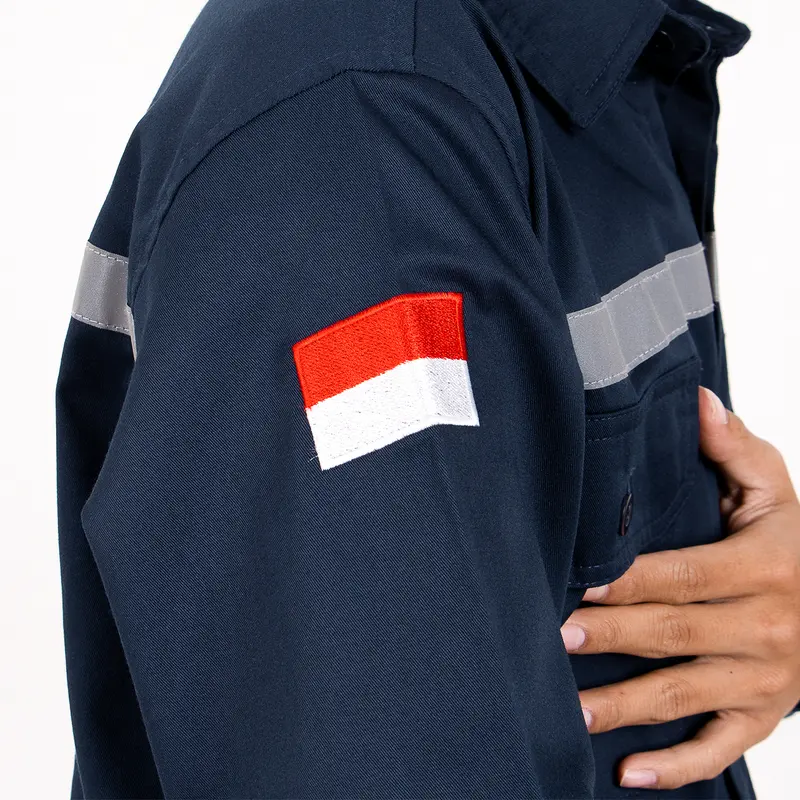 Eliter Workwear - Baju Safety Wearpack Navy Proyek Pria Lengan Panjang Kerja Lapangan Tambang Cargo K3 Cream Krem Hitam 5