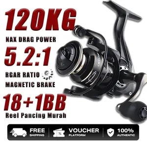 Reel Pancing Murah NX2000–7000 Tarikan Max Drag 120KG Spinning Reel Fishing Reel Spool Metal Aluminium Rasio 5.2:1 Air Asin Memancing