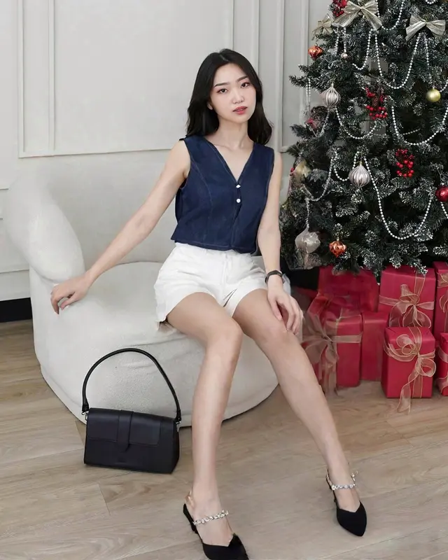 Vest Outer Rompi Wanita Tali Kancing Soft Jeans Bella 7