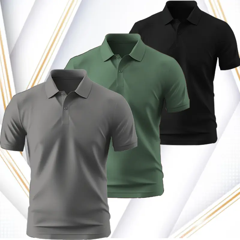 Paket 3 pcs Kaos Polo Shirt Polos Kombinasi Kerah Abu Lengan Pendek Panjang Kerja T-Shirt Pria Katun Baju Logo Motif Tebal Custom Keren