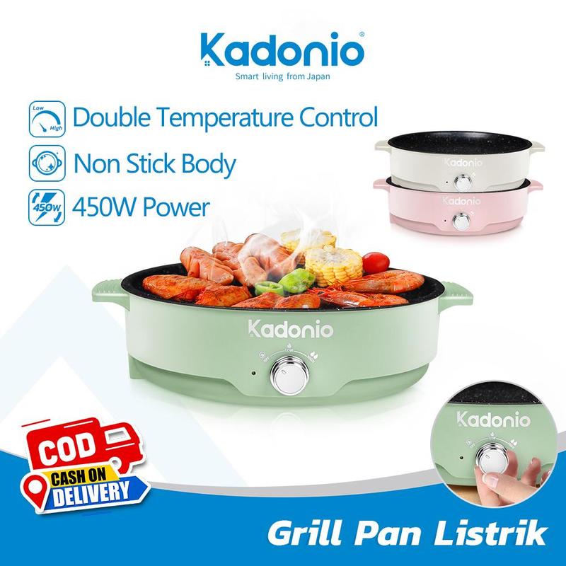 KADONIO Grill Pan BBQ Pan Frying Pan 22cm Non Stick Pan Double Fire Power BQ02 Electric Memasak hodekt  malaysia multicooker  murah peri uk tiada waranti white with steamer peri uk peri uk elektrik panci  listrik mini multifunctional Heater