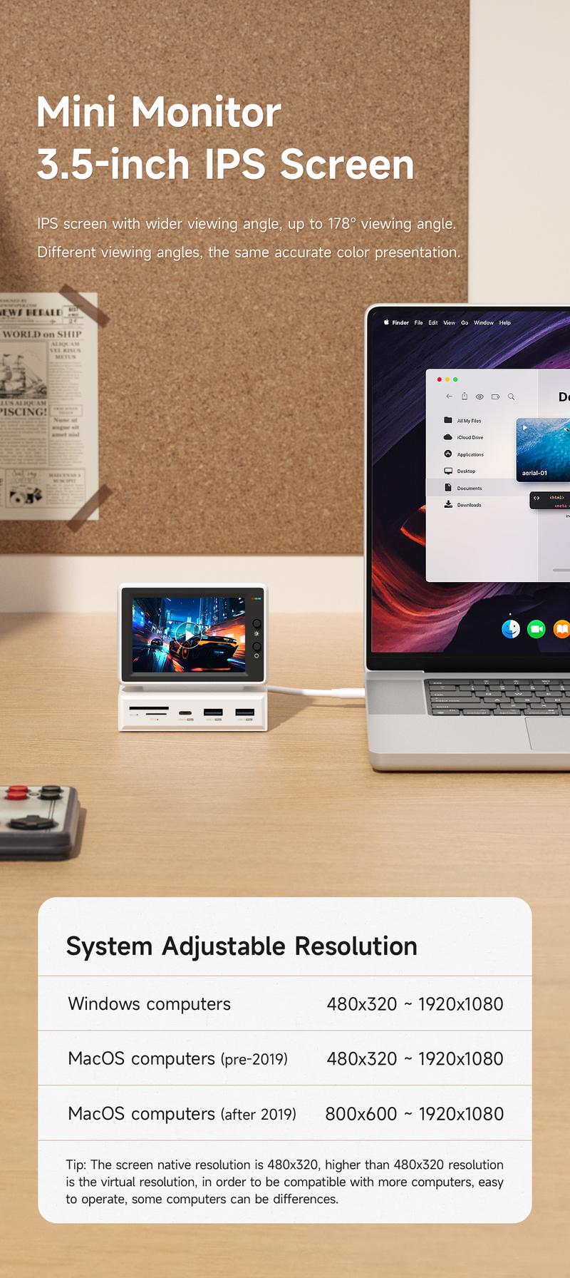 Product Introduction of 【ONE2WORLD SELECTION】HAGIBIS X86 Mini Monitor 8-in-1 USB-C Docking Station	, White 13