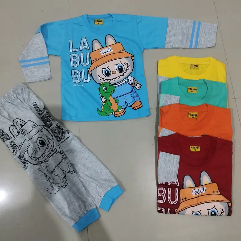 Setelan Panjang Labubu Viral Terbaru Anak Laki Laki usia 2-10 Tahun Baju Stelan Cowok labubu Parsel Katun 3