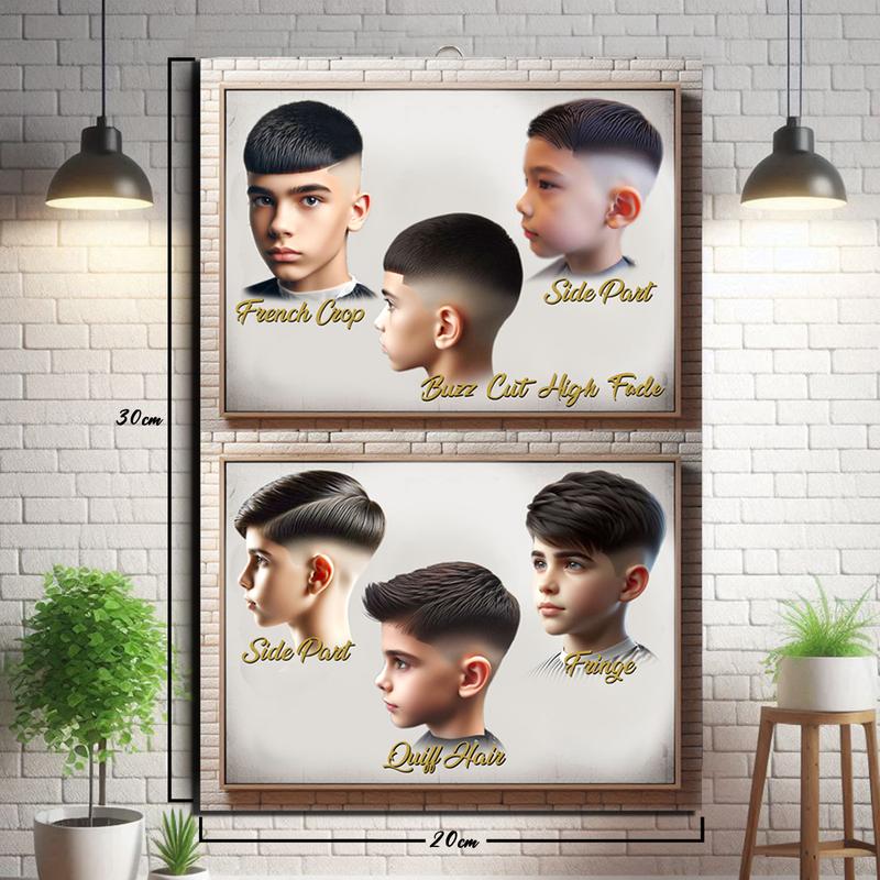 POSTER PAPAN KAYU PANGKAS RAMBUT, BARBERSHOP DAN SALON , MODEL RAMBUT ANAK Laki-laki Pria Pria 5