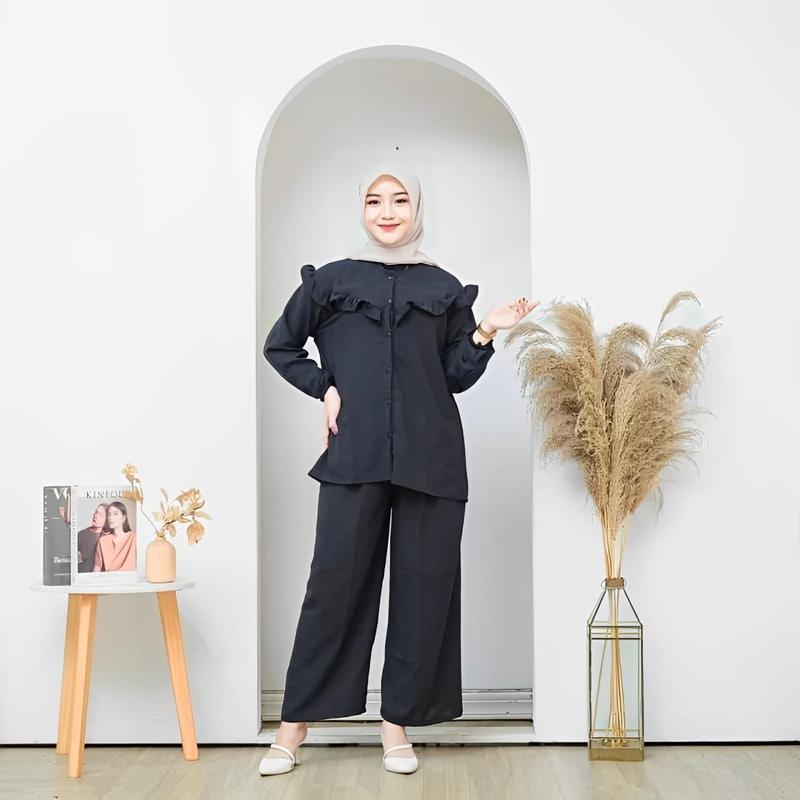 Product Introduction of setelan wanita one set outfit remaja terbaru oversize Sena baju wanita jumbo xl xxl one set kekinian simple  Crinkle Muslim Airflow Celana Panjang Kulot Remaja setelan wanita jumbo Atasan Casual Dewasa Tunik Katun Bawahan Nyaman Santai Harian 5
