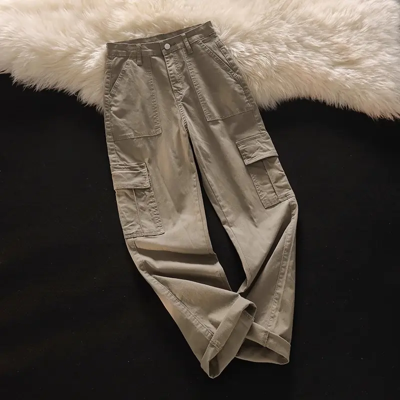 【Luck wanita】Cargo Jeans khaki Highwaist Loose Celana Jeans Wanita Korea style (realpict) 3