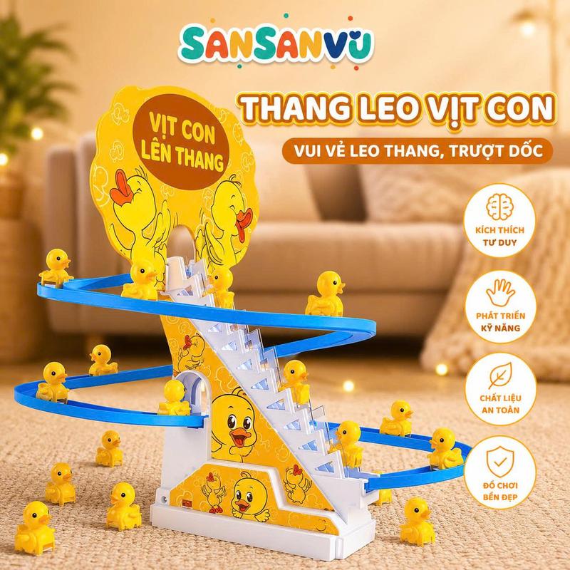 Đồ chơi cầu trượt Vịt vàng leo cầu thang với âm thanh vui nhộn + Đèn nháy đẹp mắt