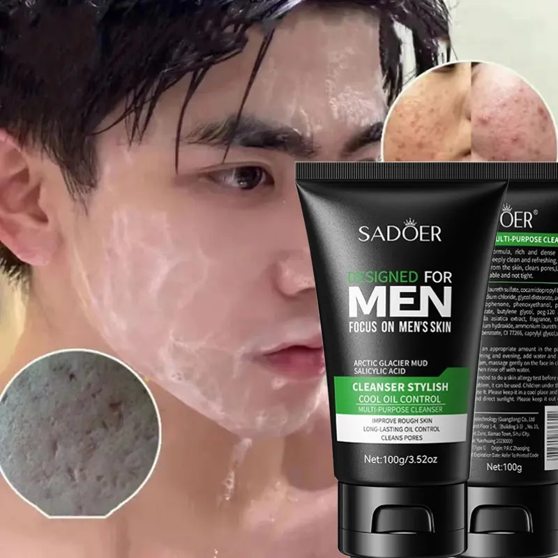 Pembersih Wajah Pria Pembersih Wajah Jerawat 100g Pembersih Wajah Pria Pemutih Wajah Pria Tungau Pembersih Jerawat Dan Komedo Kontrol Pembersihan mendalam yang lembut mengurangi minyak Facial Muka Blackheads Cleansing Membersihkan Perawatan wash soothing