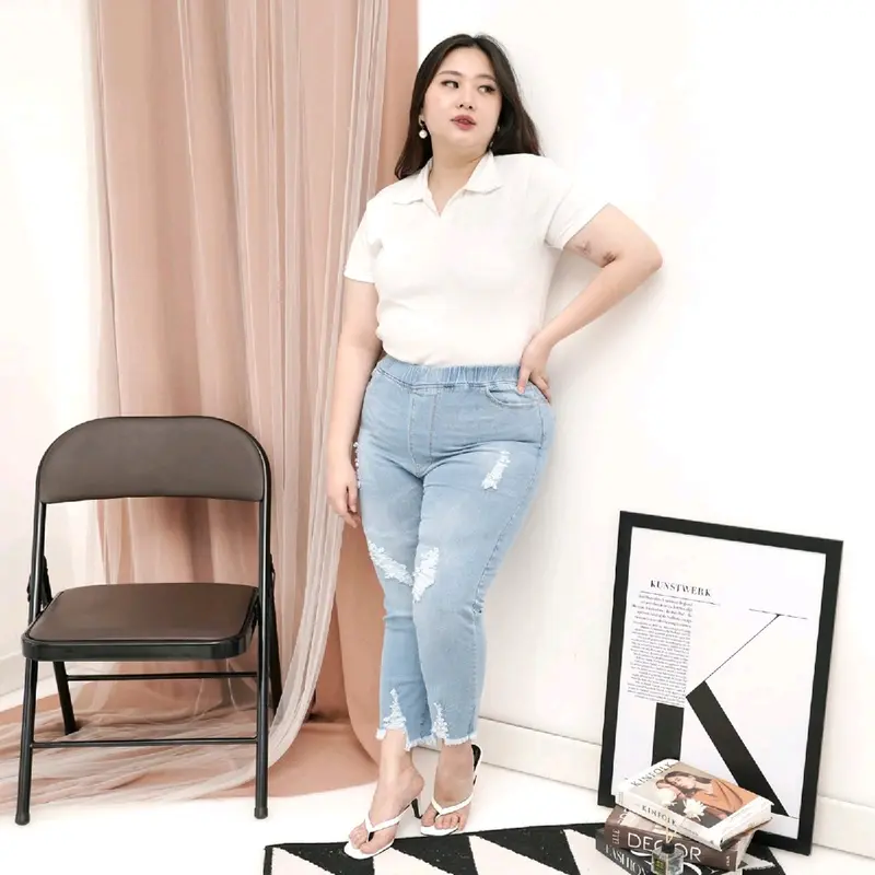 Celana Legging Jeans Fashion Wanita Sobek-Sobek Bio Blits Spray Size 28-42 - Skinny Karet Stretch 3