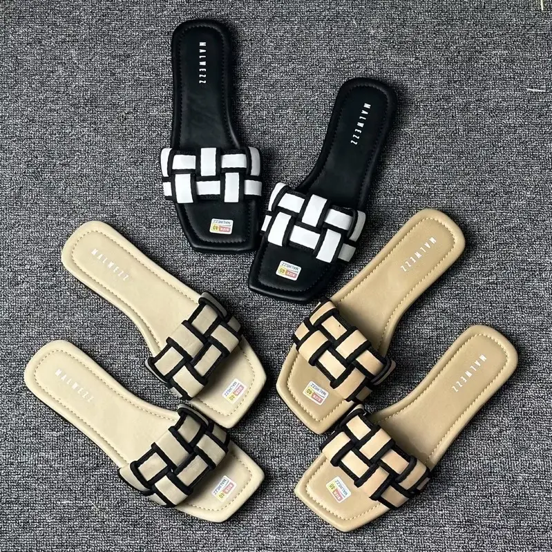 ￼Malwezz Sandal  Flat Platform Wanita Korean style Anyam Tali Silang 2024  Shoes Sendal Cewek Selop Karet Perempuan sandal  jelly 2