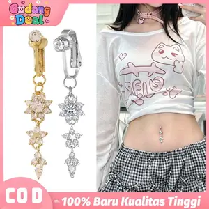 Fake Piercing Belly Clip Stainless Steel Anting Pusar Tanpa Tindik Untuk Pesta