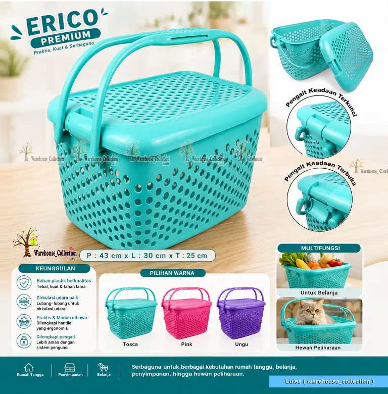 Keranjang medium ERICO PREMIUM WITH LOCK Tutup Lepas Pasang// Keranjang Kucing-Pet Carrier Cargo // Keranjang Jualan Keliling// Keranjang Belanja