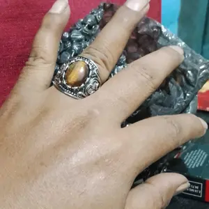 Cincin Keren Mata Harimau Coklat Original Buatan Pria Keren Cincin Perak Perak Elang Hitam Totem Batu Bunga Pesona Mode Pesona Mode Aksesoris Cincin Asli Pria
