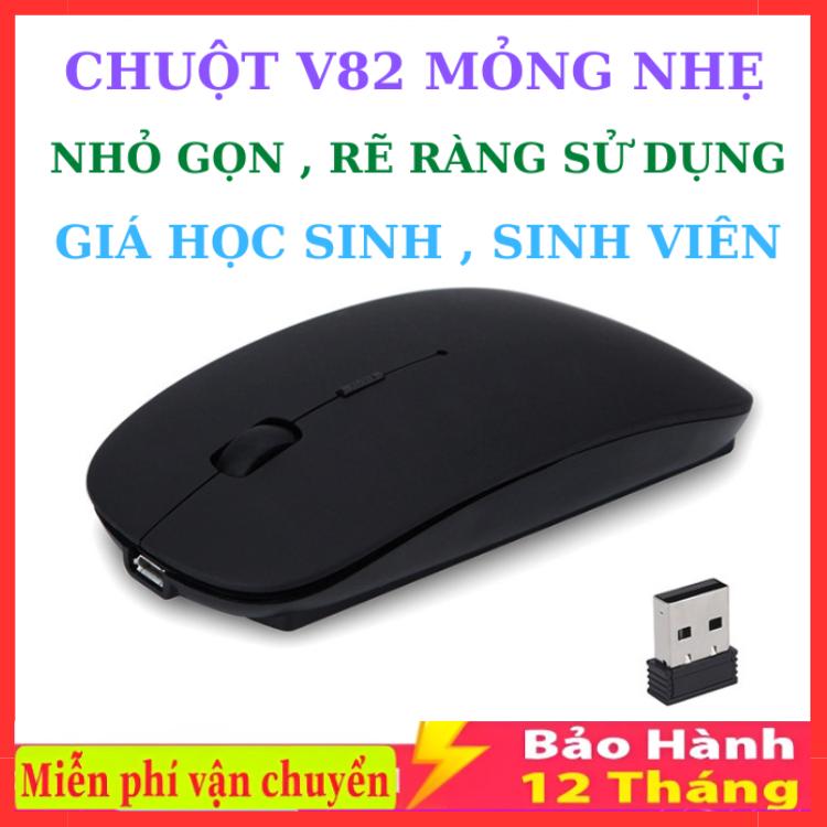 Chuột không dây V82 kiểu dáng đơn giản mỏng nhẹ dành cho máy tính, chống ồn khi làm việc chơi game