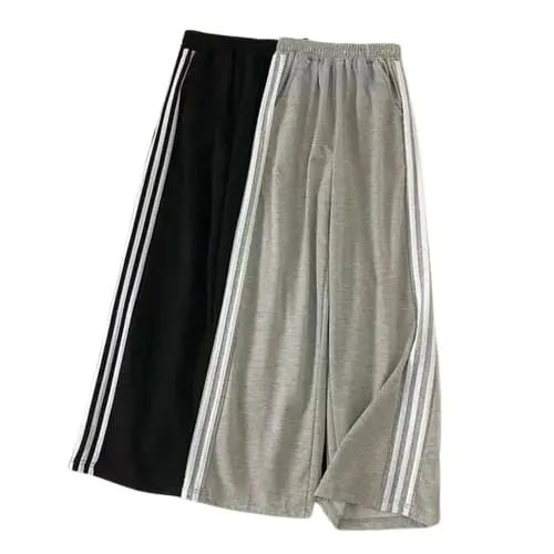Celana Baggy Motif Lis l Celana Training gombrong l training list putih l loose track pants l celana baggy training l Unisex Wanita Pria l  Hitam l Abu l  Kulot Lembut Santai