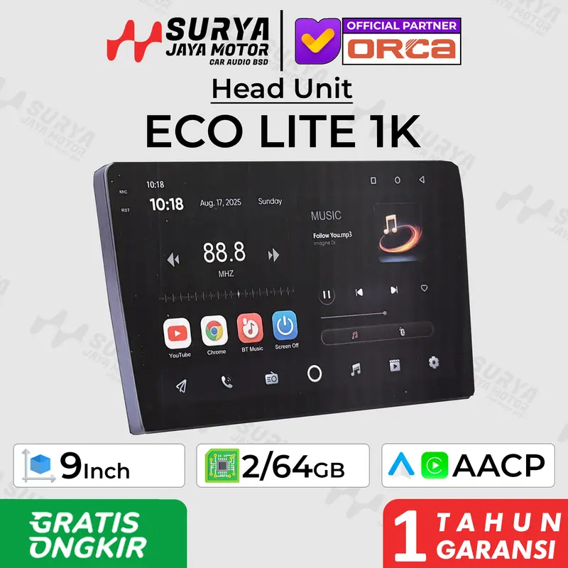 ORCA Eco lite 1K Series 9" Inch 2/64 ADR-9988 Head Unit, QLED, Android 13, wired wireless Carplay & Android auto orca eco lite 0