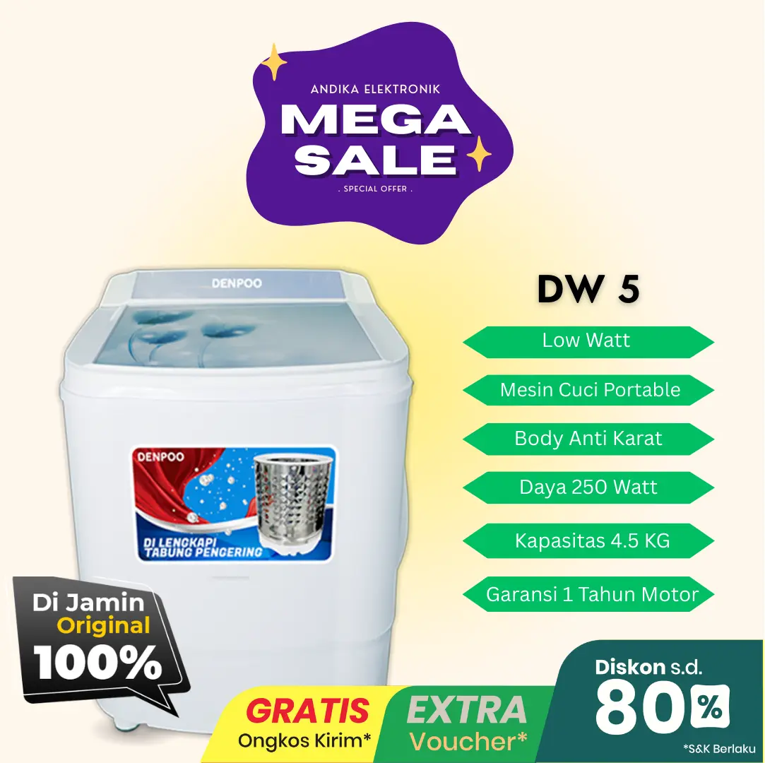 [KHUSUS INSTANT] MESIN CUCI PORTABLE MINI DENPOO DW-5 KAPASITAS 4,5kg
