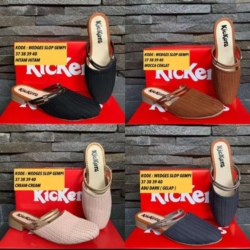 SEPATU SANDAL SLOP RAJUT MELAR ELEGAN SIMPEL RUMAHAN WANITA KICKERS GEMPI