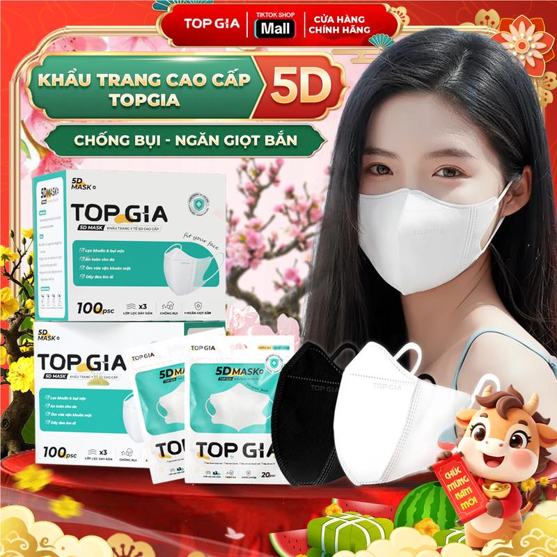 3 LỚP CAO CẤP-CHỐNG BỤI Thùng 100 300 500 chiếc khẩu trang 5D cải tiến TOPGIA an toàn thoáng khí kháng khuẩn chống tia UV chống thấm nước và ngăn ngừa bụi mịn KT