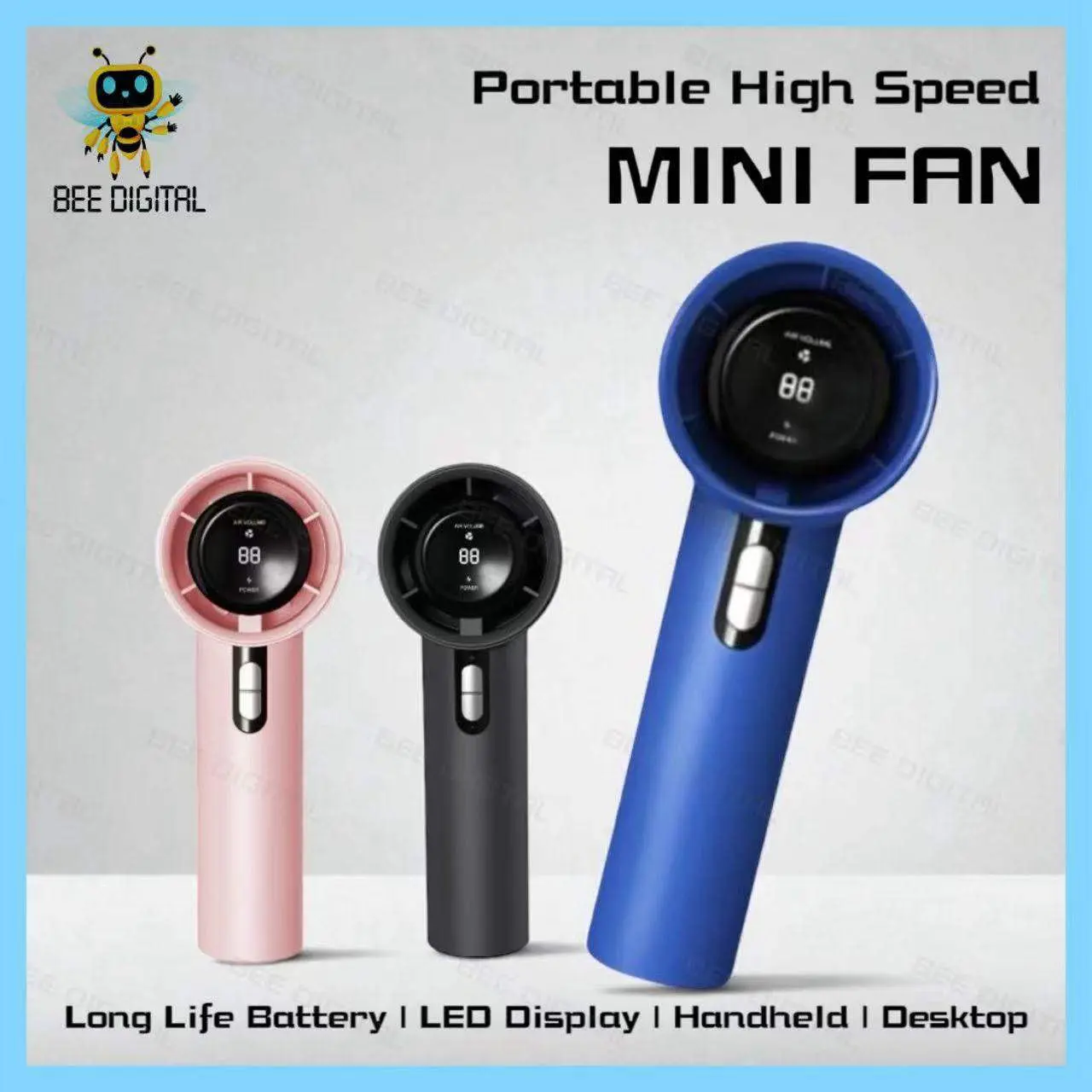 BEEDIGITAL COD Kipas Angin Mini Portable USB Genggam WX638 Layar LED Angin Kencang 100 High Speed Handheld Fan Adjustable Fan Speed Digital Display