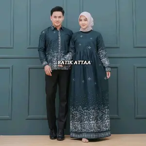 Baju Batik Couple Modern Sarimbit Batik Pasangan Kekinian Couple Gamis Kemeja Polyester Desain Elegan Dewasa Kombinasi
