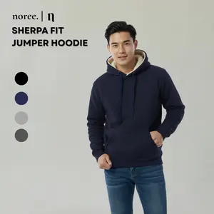 Noree Sherpa  Fit Hoodie Jumper Cotton Fleece - Jaket Hoodie Sherpa Full Bulu | Navy