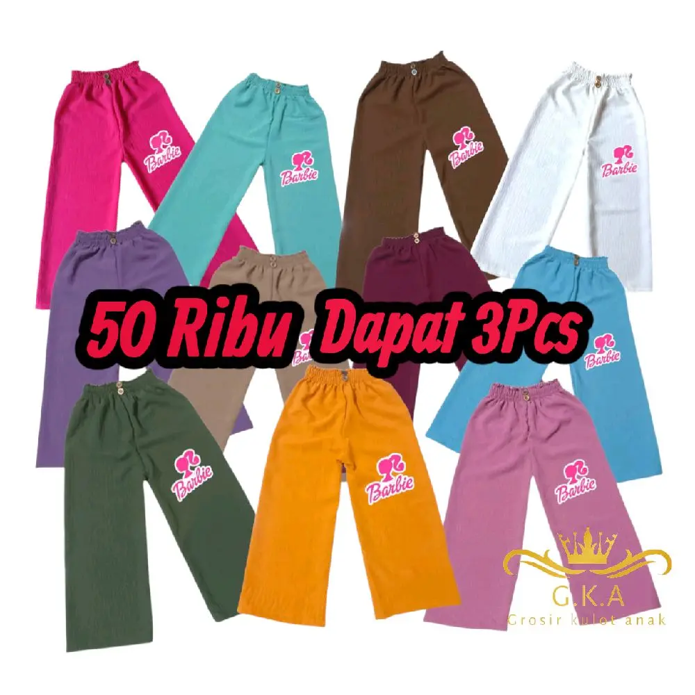 G.K.A Paket  Kulot 50ribu Dapatkan 3pcs Celana Anak Perempuan Cewek Model Kekinian Crinkle Airflow Fashion Motif Cantik Harian Size S M L XL