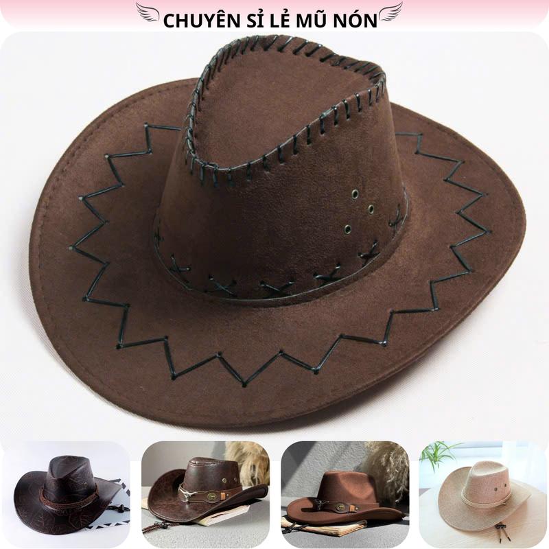 Mũ Cao Bồi Da Lộn Nhiều Màu Phong Cách Vintage Cho Nam Nữ, Chất Liệu Mềm Form cứng , Phù Hợp Đi Chơi, Dã Ngoại, Chụp Ảnh