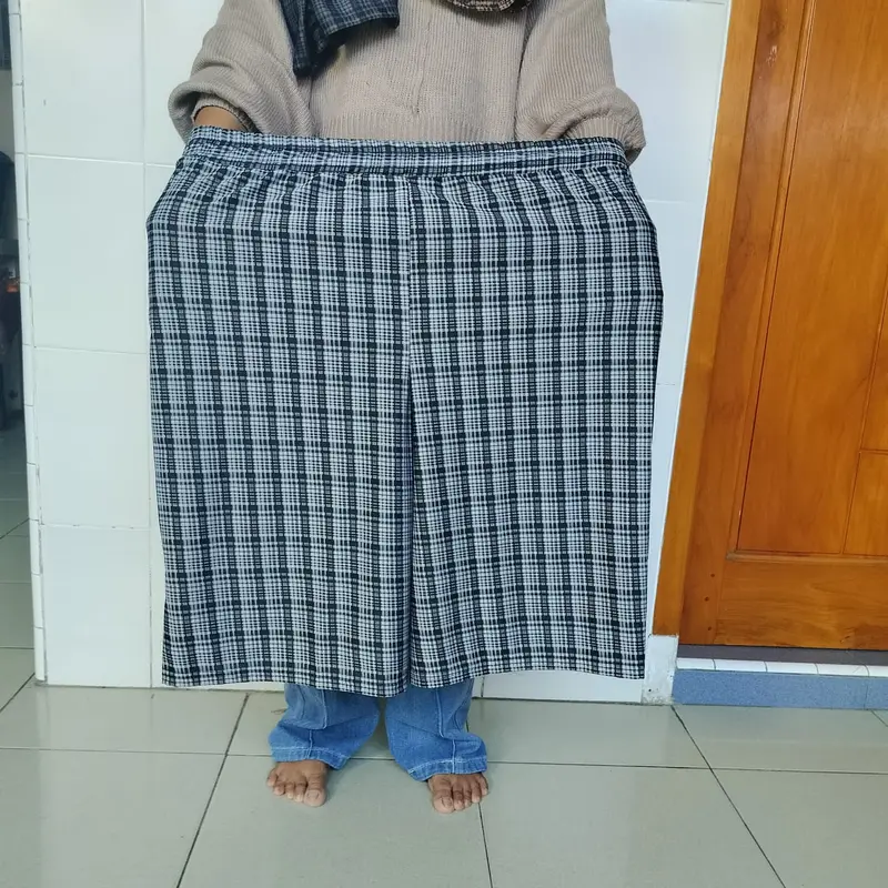 XXXL kulot pendek jumbo motif kotak jacquard pinggang full karet celana harian wanita Kantong Melar Santai Shorts 2