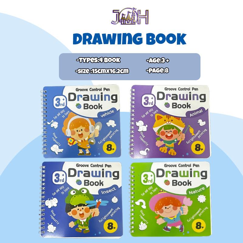 Book Set Drawing 4 Book/Set (Free Pens)Magic Writing Magic Drawing Book Set Drawing ...