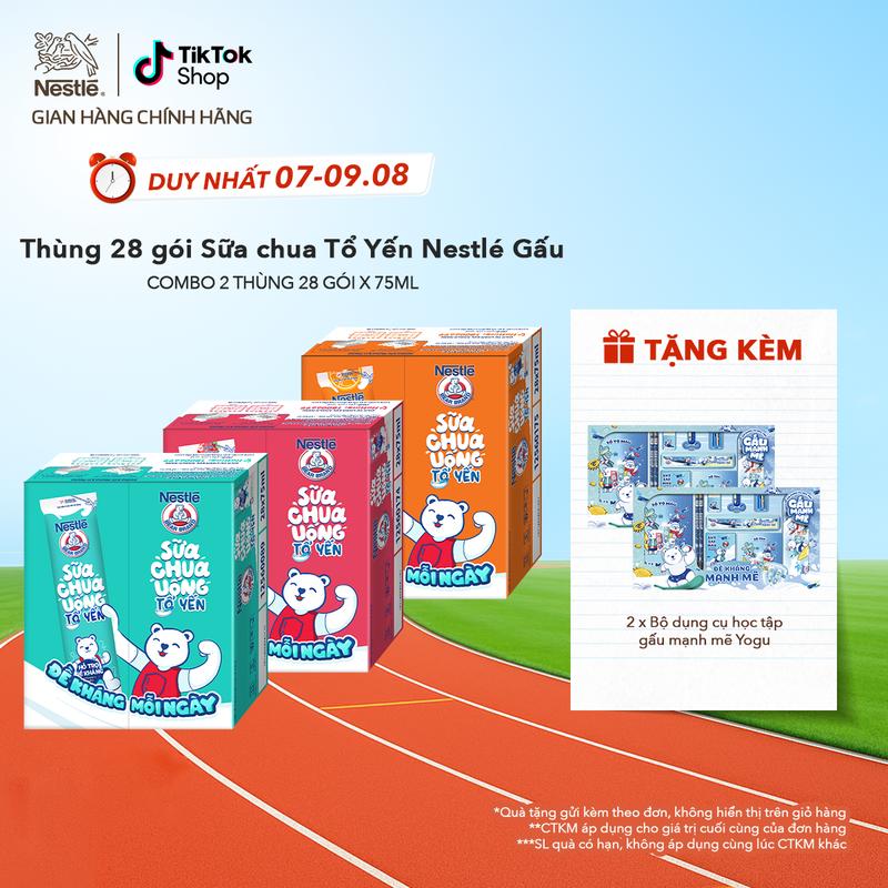 [Voucher giảm thêm đến 50k] Nestlé VN Combo 2 Thùng 28 gói Sữa chua Gấu Tổ Yến Bear Brand nhiều vị (28x75ml)-ST