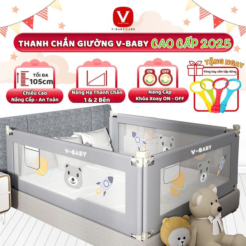    1 THANH - CHẮN 1 MẶT  Thanh Chắn Giường Cho Bé V-BABY N2 Và N1 2025 New Nâng Hạ Ra Vào 1 Và 2 Bên 