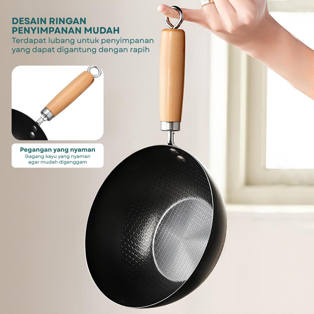 Aladin Wajan Penggorengan Anti Lengket + Tutup Kaca 24cm / 28cm | Fry Pan Premium Gagang Kayu