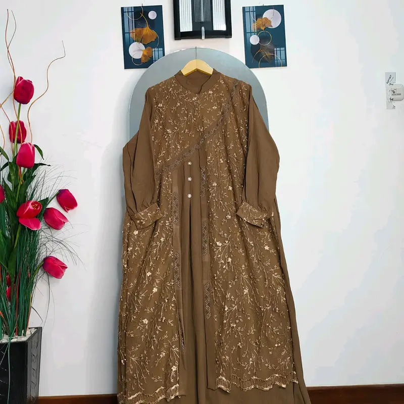 Yolanda Dress/Gamis Kondangan/Gamis Pesta mewah bahan Crinkle mix brukat tile#3 ukuran#Pj 138# 6