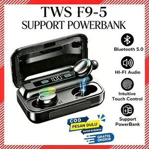 【COD】TWS F9 Pro Wireless Earphone Bluetooth 5.0 Dengan Mikrofon HIFI Stereo 9D Bass 3500mAh Powerbank LED Battery Display Earbuds