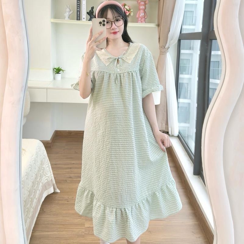 Váy Ngủ Kẻ Caro Vải Xốp Hàn NT7, Dáng Suông Rộng, mặc ở nhà hoặc đi chơi - Đồ ngủ Nana