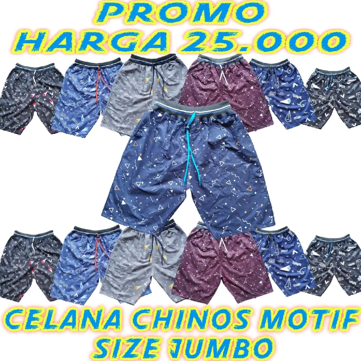 Celana Chinos Distro Jumbo Pendek Rib muat BB 90kg Dewasa Kantong 3 Nyaman Shorts Printing Tebal Surfing