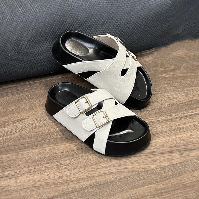 Dép sandal nữ ulzzang 3 quai khuy khoá D bản QCCC - Dép quai hậu nữ quai da mềm thời trang