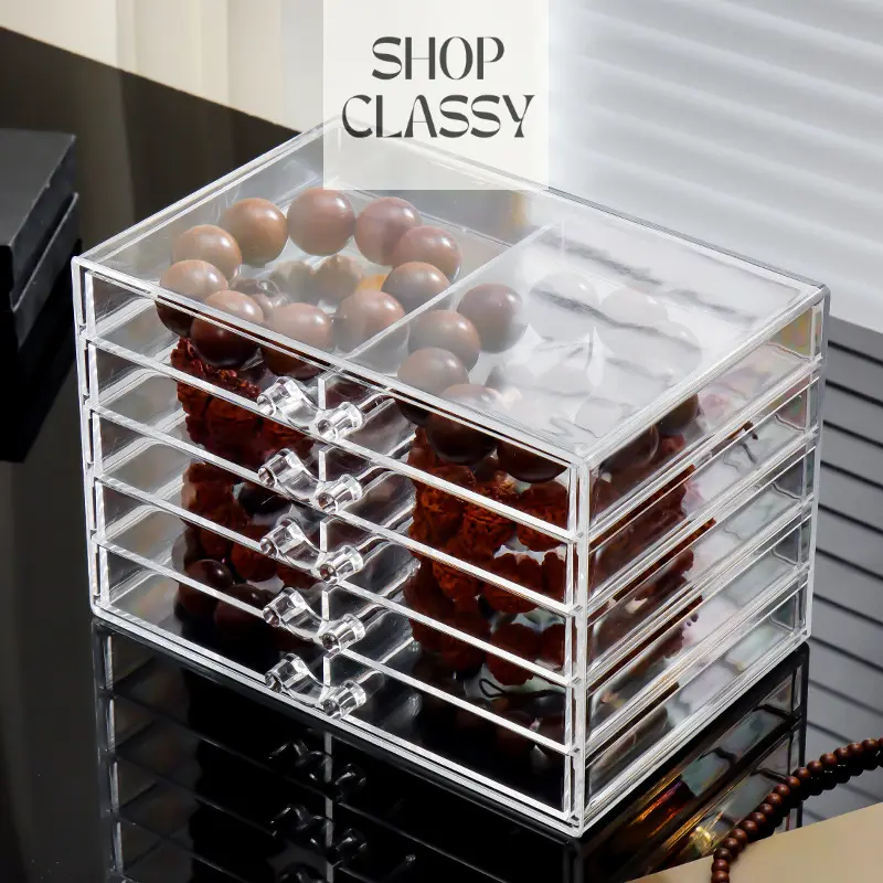 Shopclassyshop Dust-proof cultural toys bracelets storage boxes bracelets jewelry boxes Buddha beads Bodhi beads transparent multi-layer display boxes home storage Organizer with 5 Drawer Acrylic Transparent