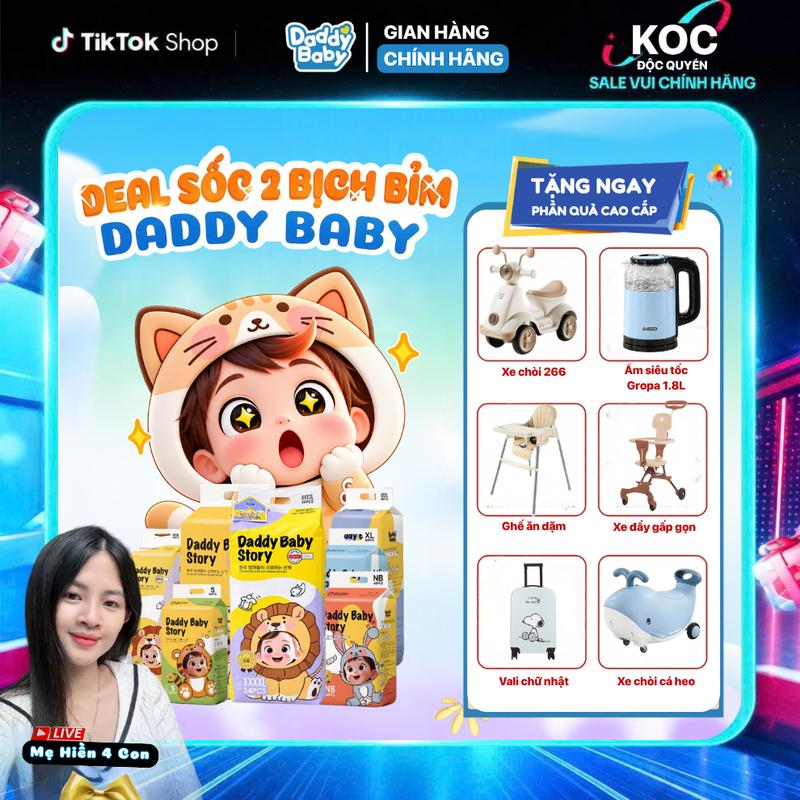 Combo 02 Bịch Tã Bỉm Quần/Dán Daddy Baby Công Nghệ Hàn Mềm Mỏng, Thấm Hút, Chống Tràn Đủ Size Cho Bé Từ 4 - 25kg