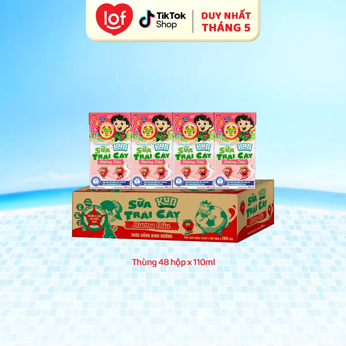 Kun Sữa trái cây hương dâu thùng 48 hộp x 110ml-LS