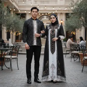 Sarimbit Keluarga Nasya Series Lebaran Couple Gamis Kombinasi Tile Koko Muslim Dewasa Motif Printing