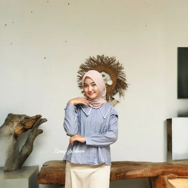 Kemeja Kerah Sailor Top Blouse Renda Korea Style Atasan Wanita Lengan Panjang 3