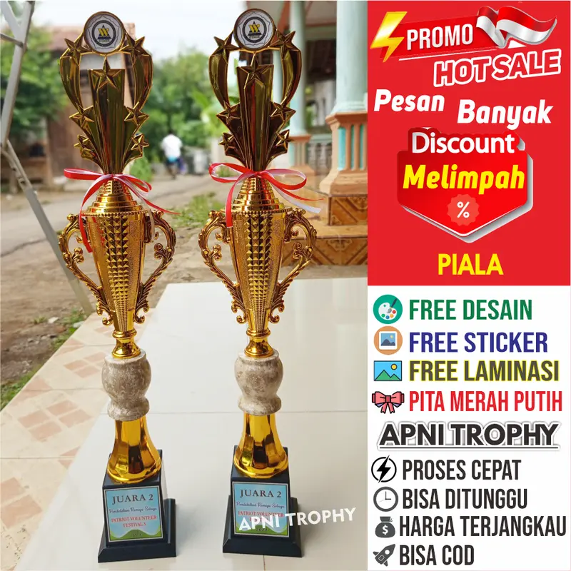 Duplikat Set Piala Marmer Tinggi Juara 1 2 3 Lomba Sepak Bola Trofi Free Desain Stiker Pita Merah Putih 0