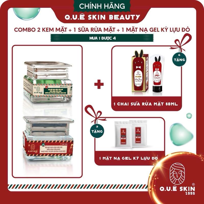    SẠM TÀN NHAN   Combo Face LỚN 3 Món: 1 BỘ kem Face NGÀY ĐÊM quê Skin + TẶNG 1CHAI sữa rửa mặt 60gram cho Mọi Loại Da + Tặng 1 gói Kem Kỳ lựu 18 gram 