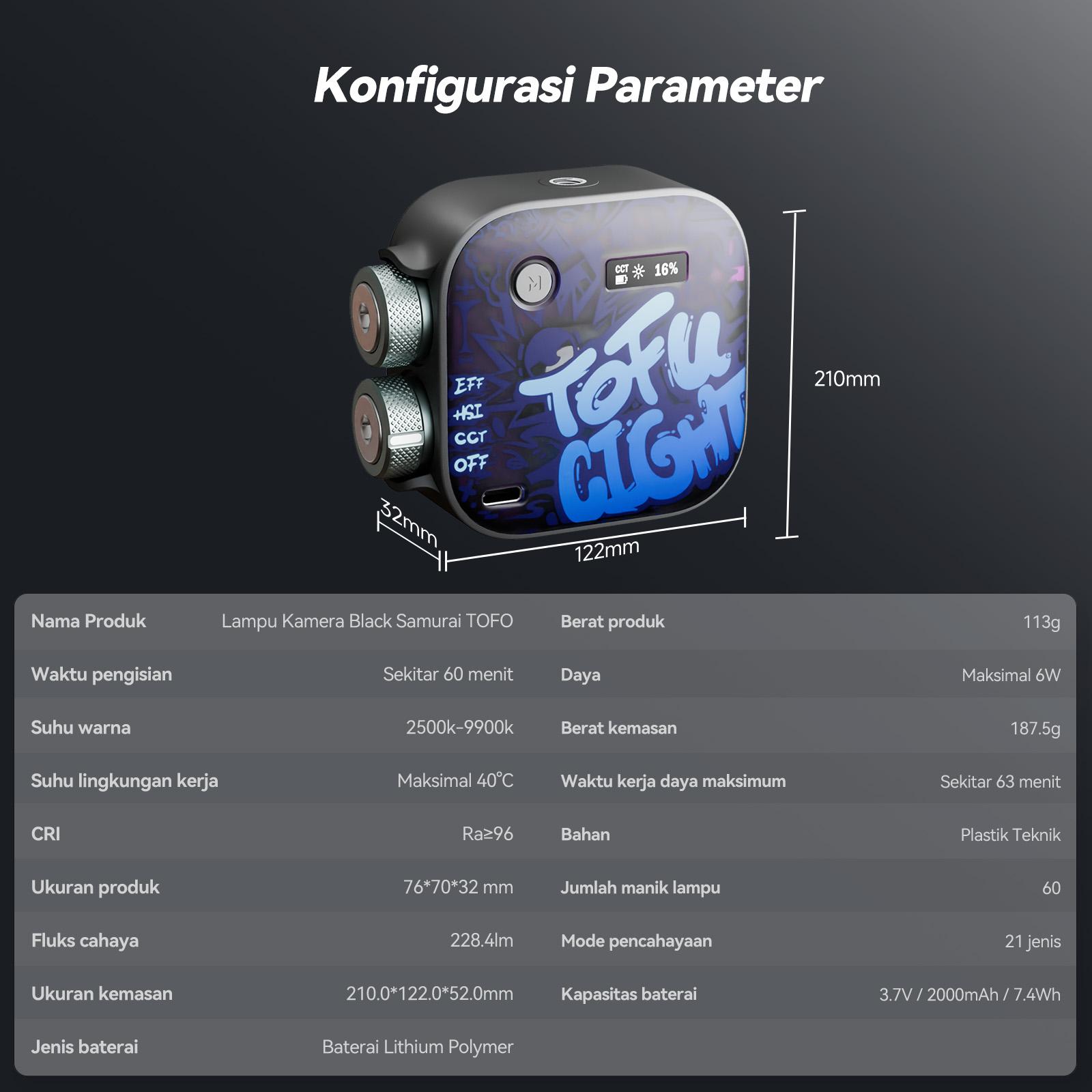 PHOTOOLEX Black Warrior Tofu Light – Lampu LED Kamera Portable RGB 2500–9900K 2000mAh 360° Full Color dengan 21 Efek Cahaya untuk Konten Kreator, Fotografi & Ponsel PHOTOOLEX Black Warrior Tofu Light – Lampu LED Kamera Portable RGB 2500–9900K 2000mAh 360° Full Color dengan 21 Efek Cahaya untuk Konten Kreator, Fotografi & Ponsel