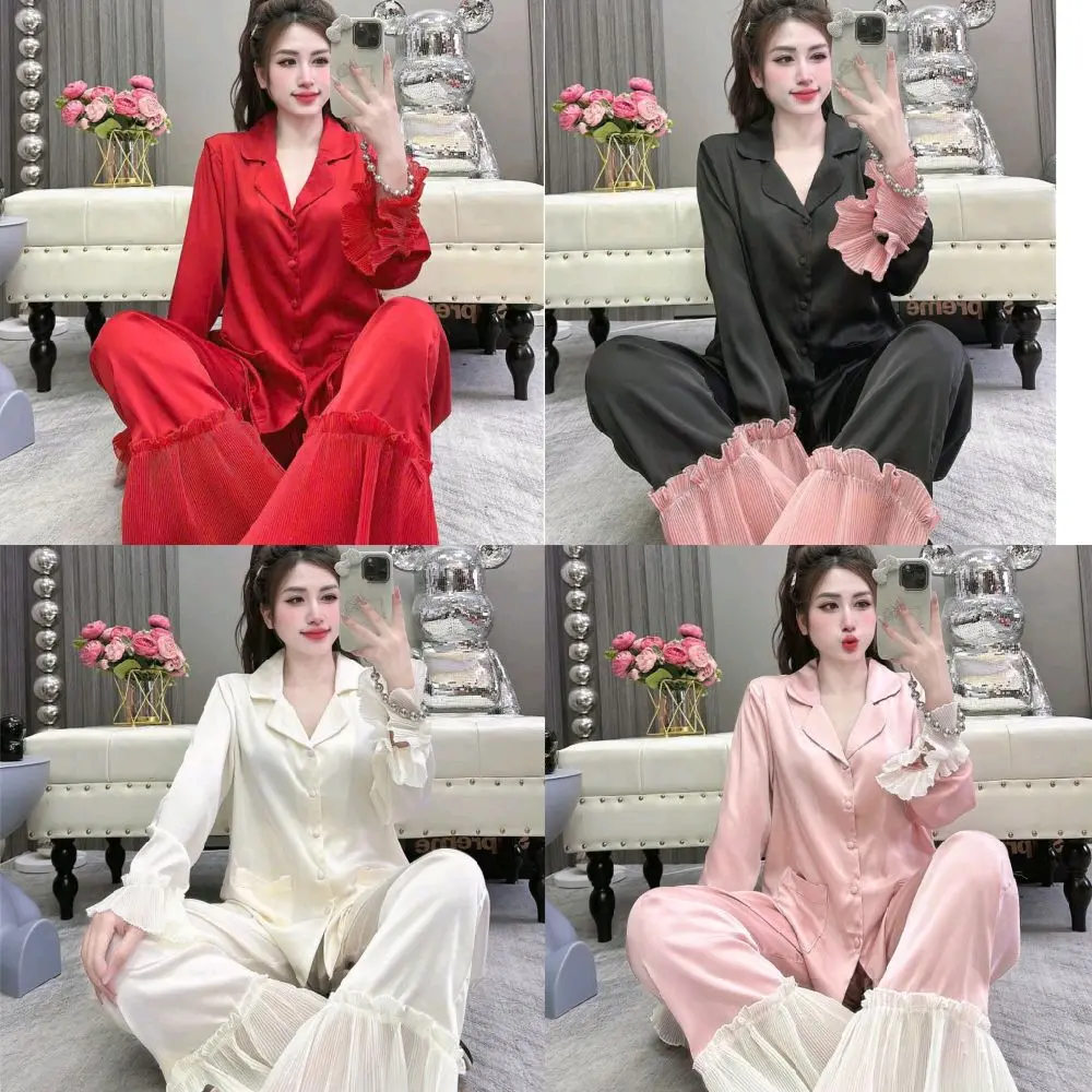 Bộ pizama nữ LỤA LA TIN TƠ TẰM. From 40-60kg họa tiết cổ bèo tiểu thư nhiều màu. Tay dài. Bộ Nữ Women