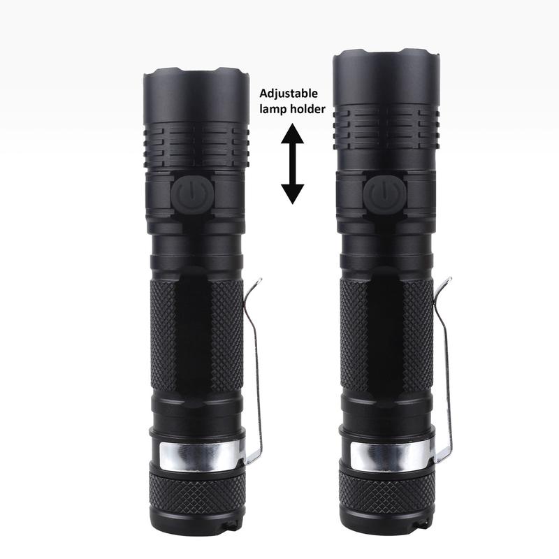 Product Introduction of S11 Zoomable USB C Rechargeable 18650 2200mah LED Flashlight XPL 1200lm with Power Indicator and Magnet Tail 4